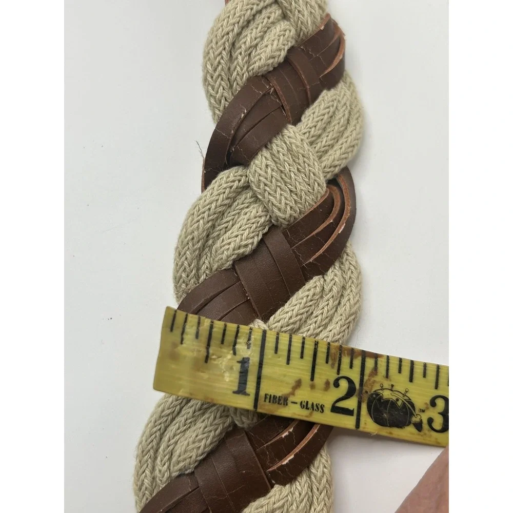 Banana Republic Braided Woven Belt Mens Small Beige Cotton Leather Brown‎ Casual